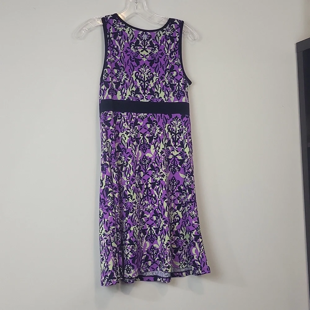 TEKGEAR Navy Purple Lime Green Fleur De Lis Modest Sleeveless Athletic Dress - Picture 6 of 8